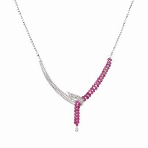 Tiesh Exotic Necklace with Rubies and Diamonds in 18kt White Gold