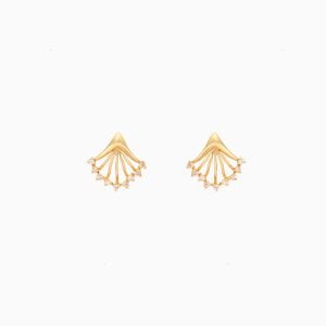 Tiesh Seashell-Inspired 22kt Gold Stud Earrings with American Diamonds