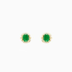 18KT Yellow Gold Earrings with Emerald and Diamonds