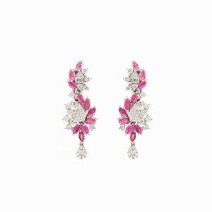 18kt White Gold Earrings with Diamonds and Rubies