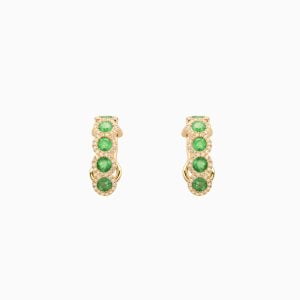 18kt Yellow Gold Emeralds Earrings set with 3 Emeralds and White Diamonds