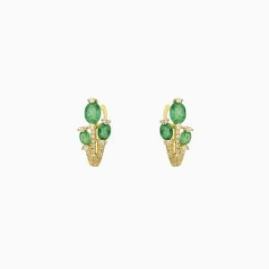 18kt Yellow Gold Emeralds Earrings set with 3 Emeralds and White Diamonds