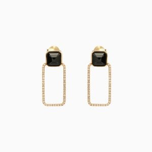 18kt Rose Gold Earrings With Onyx and Diamonds