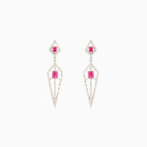 14KT White Gold Earrings with Ruby and Diamonds