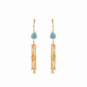 18KT Rose Gold Earrings with Blue Topaz and Diamonds