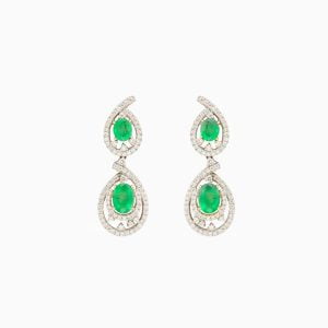14kt Yellow Gold Earring with Emeralds and Diamonds