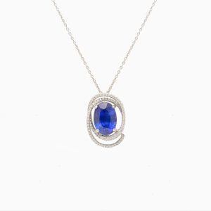 14kt White Gold Pendant with Blue Sapphire and Diamonds