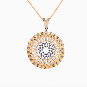 Rose Gold Pendant With Blue Sapphire and Diamonds