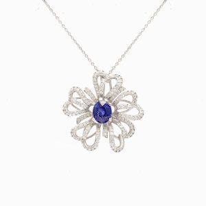 14kt White Gold Pendant with Blue Sapphire and Diamonds