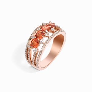 14kt Rose Gold Ring with Orange Sapphires and Diamonds