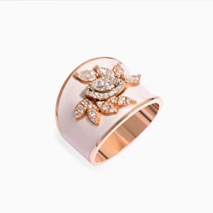 18kt Rose Gold Ring with Mother of Pearl Enamel and Diamonds