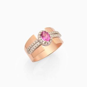 18kt Rose and White Gold Ring with Pink Sapphire and Diamonds