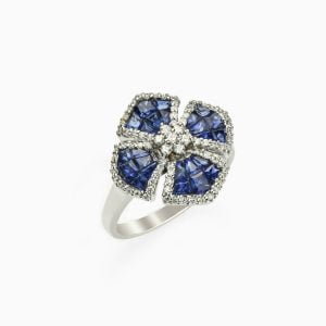 18kt White Gold Ring With Blue Sapphire and Diamonds