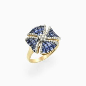 18kt Yellow Gold Ring with Blue Sapphires and Diamonds