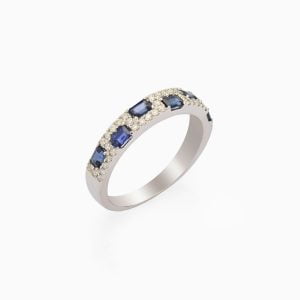18kt White Gold Ring studded with multiple Ceylon Blue Sapphires interspersed with White Diamonds