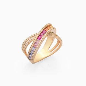 18kt Rose Gold Ring With Multi‑coloured Sapphires and Diamonds