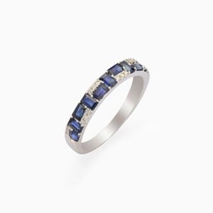 18kt White Gold Ring Band Embedded with Ceylon Blue Sapphires and White Diamonds