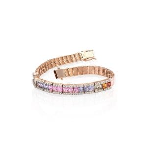 18KT ROSE GOLD BRACELET WITH MULTI COLORED SAPPHIRES AND DIAMONDS