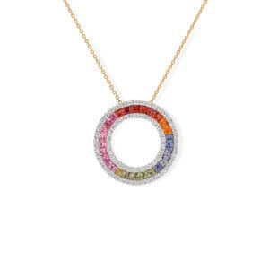 18kt Rose Gold Pendant With Multi Colored Sapphires and Diamonds