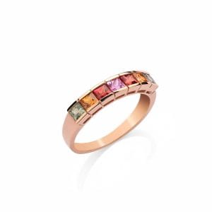 18kt Rose Gold Ring With Multi‑coloured Sapphires
