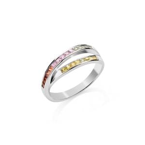 18kt White Gold Ring With Multi‑coloured Sapphires