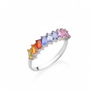 18kt White Gold Ring With Multi‑coloured Sapphires