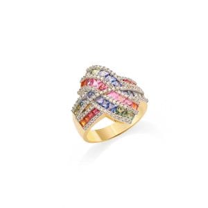 18kt Yellow Gold Ring With Multi‑coloured Sapphires and Diamonds