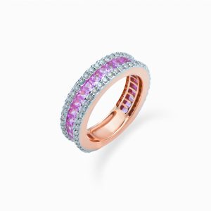 18KT Rose Gold Ring With Pink Sapphire And Diamonds